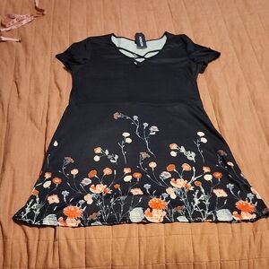 Black Floral Dress with Pink and White Accents